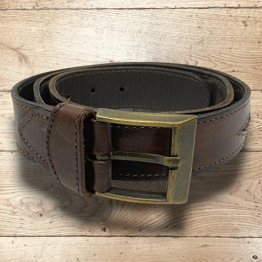 Vintage Tribal Southwestern Fabric Insert Brown Leather Western Belt Sz 36